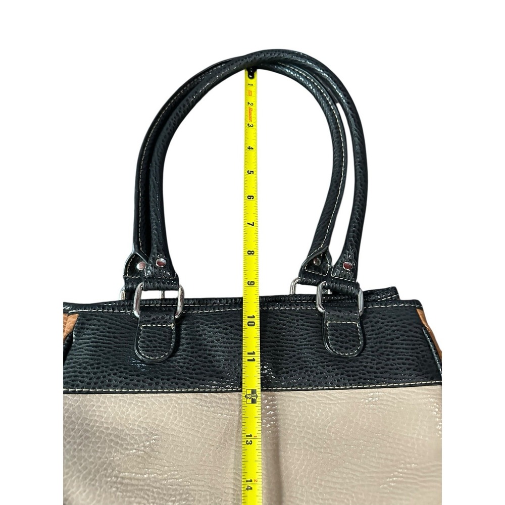 faux leather brown black top handle purse bag small - Picture 7 of 7